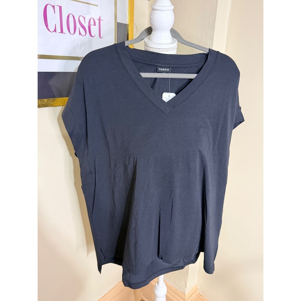 Torrid Vintage Slub Relaxed V Neck Dolman Tunic Tee Obsidian Black Size 0 L 12‎